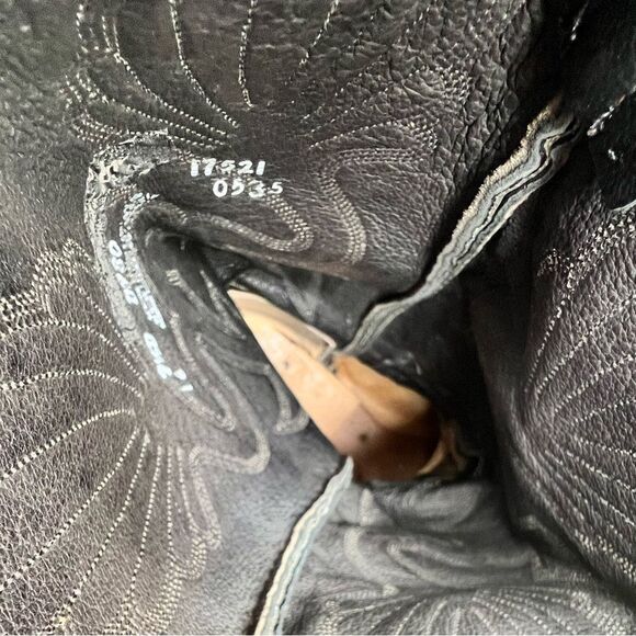 J. Chisholm D980 Black Leather Pointed Western Boots w/ Decorative Stitching 9.5 - Picture 8 of 13